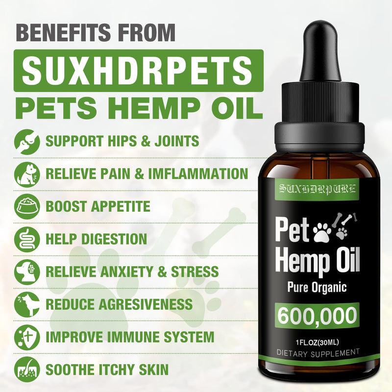 Natural Hemp Oil for Dogs and Cat, Helps with Anxiety, Pain, Stress, Sleep, Arthritis, Seizures Relief, Hip Joints Support Calming Treats