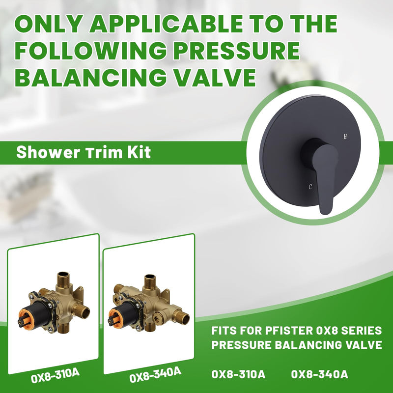 Replacement for Pfister R89040B Pfirst Modern Valve Trim, Shower Replacement Kit Compatible with Pfister 0X8 Series, Single-Handle Valve Tub Shower Trim Kit (Matte Black) Matte Black