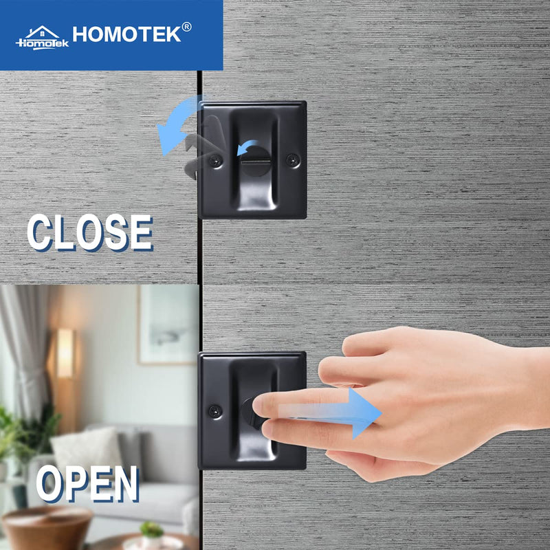 HOMOTEK 4 Pack Privacy Pocket Door Lock Hardware with Pull Pocket & Bi-Fold Door Hardware- Replace Old Or Damaged Sliding Door Locks Quickly and Easily, 2-3/4”x2-1/2”, for 1-3/8” Thickness Door, Black