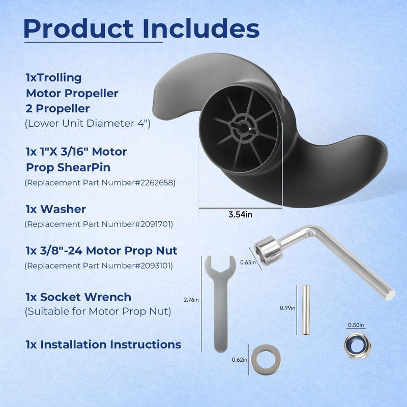 Trolling Motor Propeller Blade Weedless Wedge 2 Prop Compatible with Minn Kota MKP-33 Ulterra Terrova 80lb/101lb Replace#: 1865018