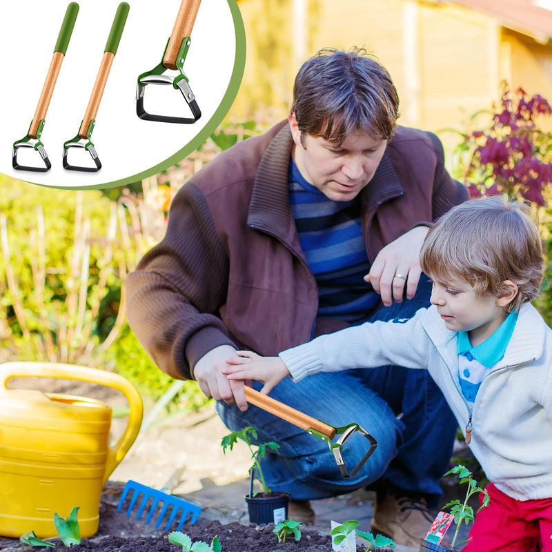 2 Pcs Mini Garden Hula Hoes for Weeding 17 Inch Long Stirrup Hoe Tools Scuffle Hoe Garden Tool for Lawn Yard Weeding Gardening with Wood Handle