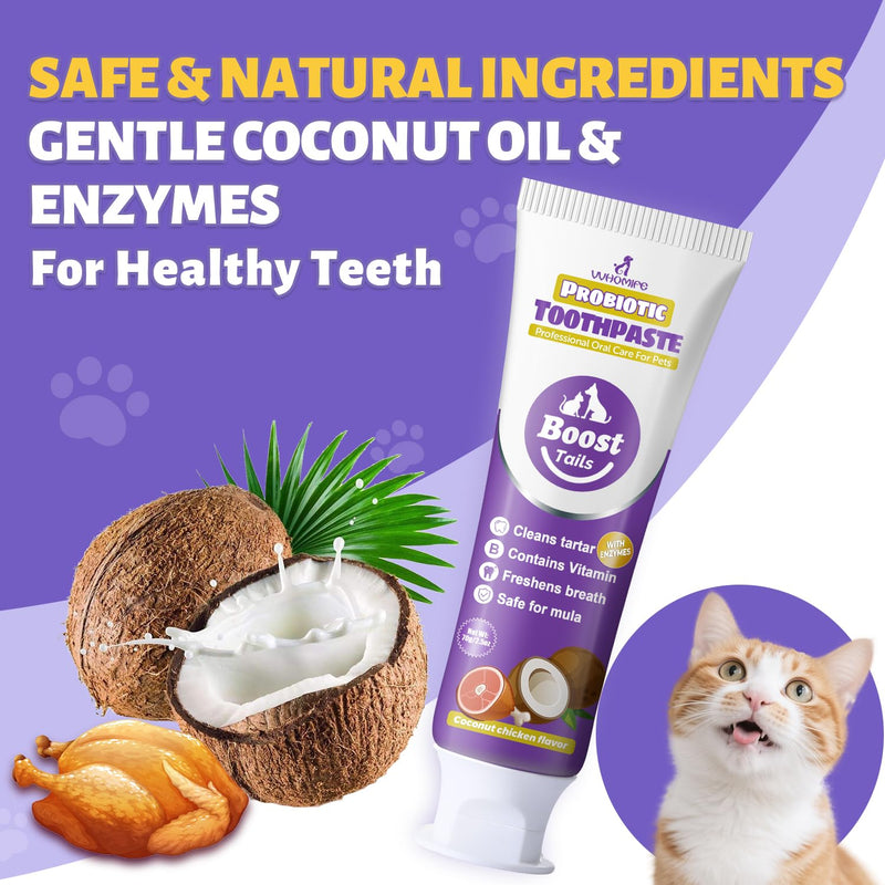 Natural Coconut Oil Dog & Cat Toothpaste for Fresh Breath 3.52oz + Cat Toothbrush and Toothpaste Kit