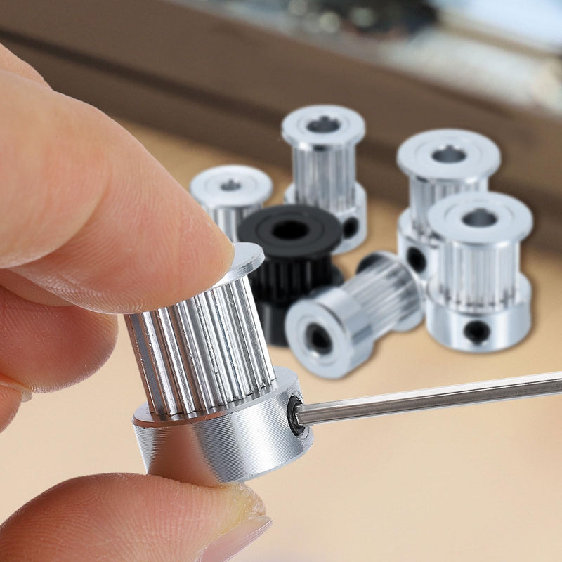 uxcell 10 Pcs Aluminum 16 Teeth 5mm Bore 10mm Width Timing Belt Pulley Wheel Idler Pulley Synchronous Wheels Gear Part with Wrench for 3D Printer, Silver