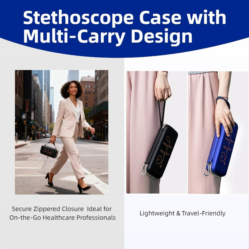 Stethoscope Case for Littmann Classic III Cardiology IV – Hard EVA Case Fits MDF Acoustica Omron Sprague with Mesh Pocket for Nurse Tools Semi-Waterproof (Black) | Universal flat interior with zero molded grooves. Fits your stethoscope, penlight & trau...