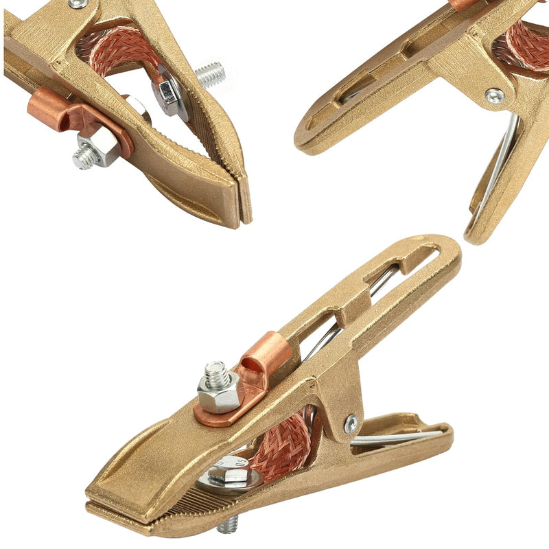500A Ground Clamp for Welding Machine, Brass A-Shape Earth Grounding Clamp with Copper Grip Clip, Welder Ground Cable Connection Tool