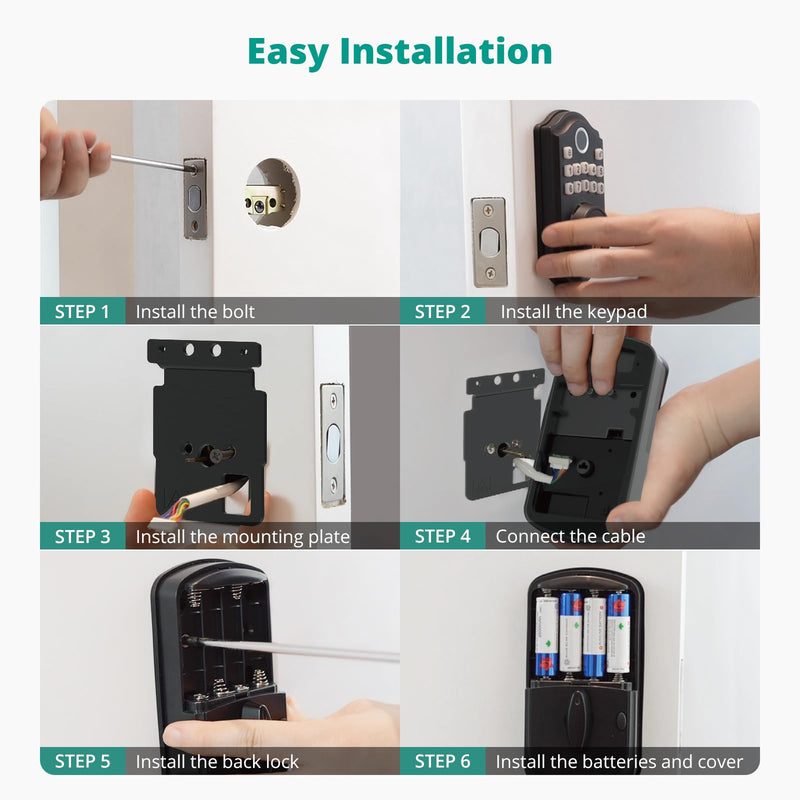 DS10 Keyless Entry Door Lock with Fingerprint, Electronic Keypad, 2 Keys, Auto-Lock & One Touch Locking, Easy Installation, Satin Nickel