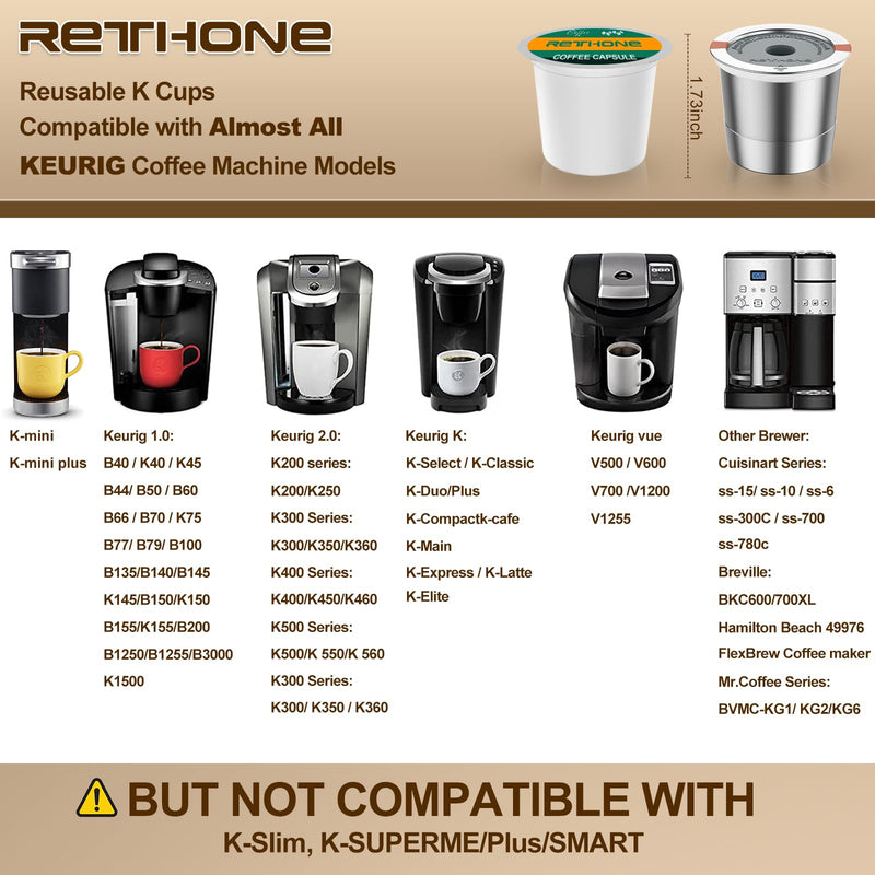 RETHONE Reusable K Cups Coffee Filter, Stainless Steel K Cup Reusable Coffee Pods Filters for Keurig 1.0 & 2.0 Coffee Makers BPA-Free Refillable Coffee Filters (2 Packs) 2 PACK
