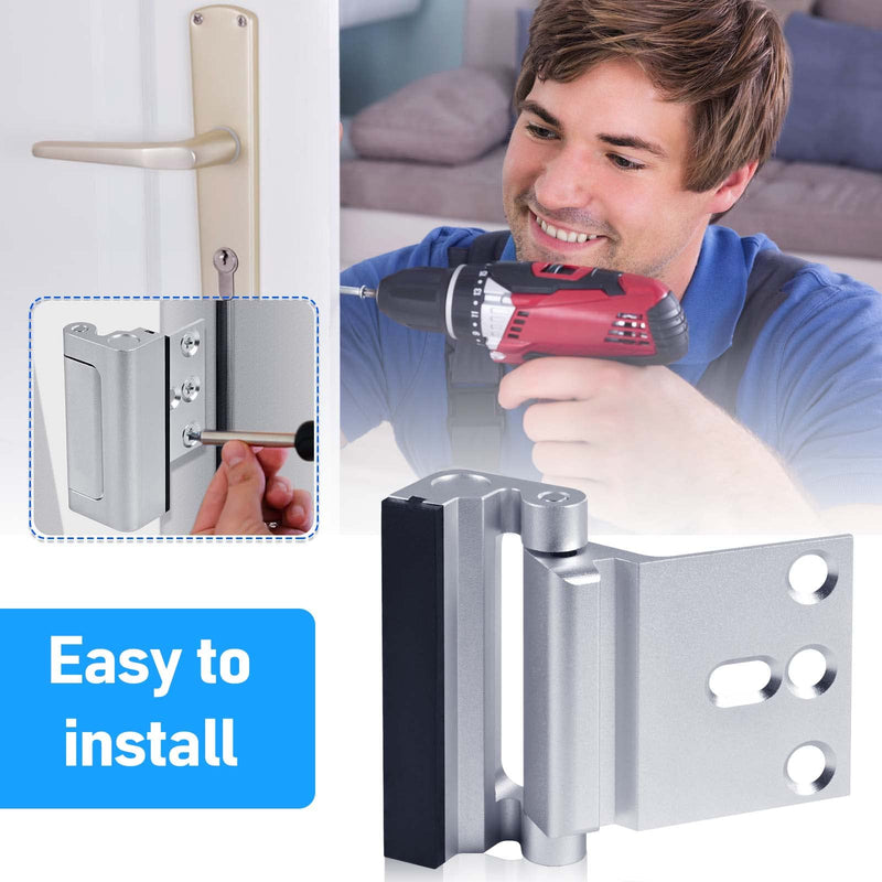 Home Security Door Reinforcement Lock 3Pack, Childproof Safety Door Lock Latch Inside Stopper, Add High Security to Prevent Home Unauthorized Entry, Aluminum Construction Finish 3