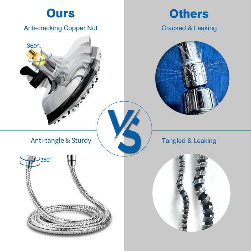 Shower Head with Handheld High Pressure: INAVAMZ Hand Held Shower Head & Rain Shower Head 2-IN-1 Shower Head with 59" Rotatable Stainless Steel Hose, Shower Trim Systems 15391-1.8 gpm Silver