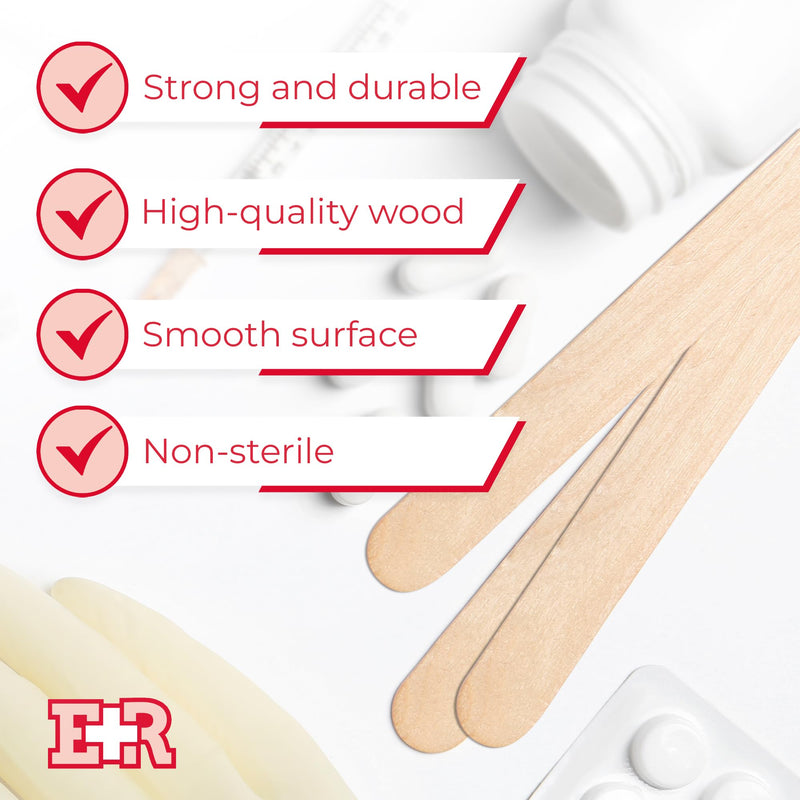 Ever Ready First Aid Wood 6" Tongue Depressors, Medical, All Purpose, Crafts - 100 Count