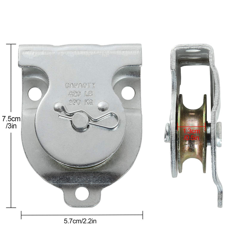 6 Pcs Silver Fixed Pulley，Zinc Plated 3 x 2-1/5 Inch Cable Pulleys, Silver Small Pulleys with 6 Screws Holes, Wall Mount Rope Pulley with 421 Lbs Capacity Fit 1/2 Inch Rope for Lifting