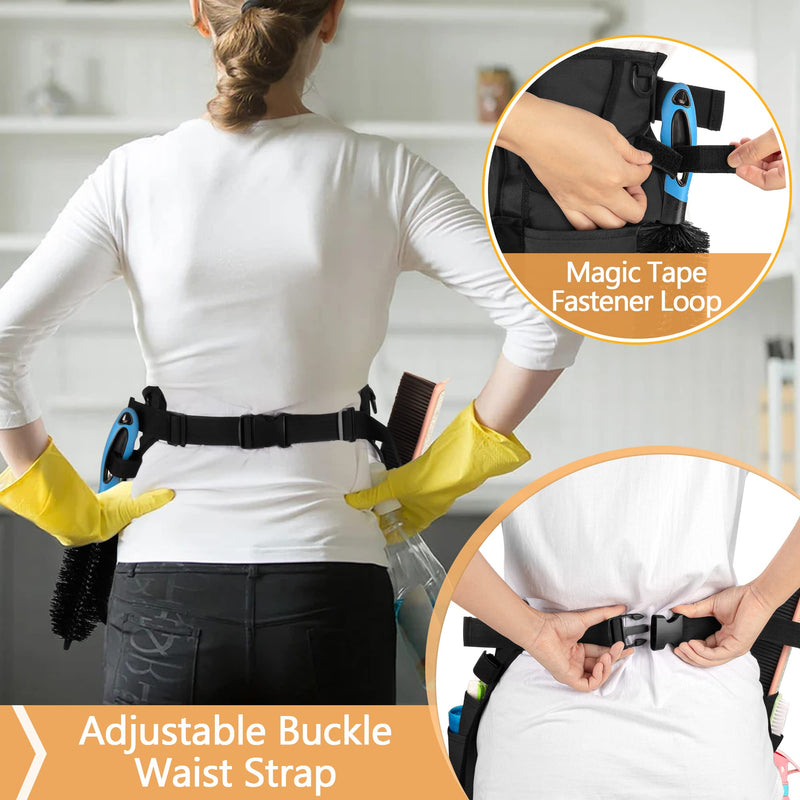 LoDrid Professional Cleaning Apron with 9 Pockets and Adjustable Waist Belt, Water-resistant Cleaning Caddy Aprons for Cleaning Work of House Hotel, Black