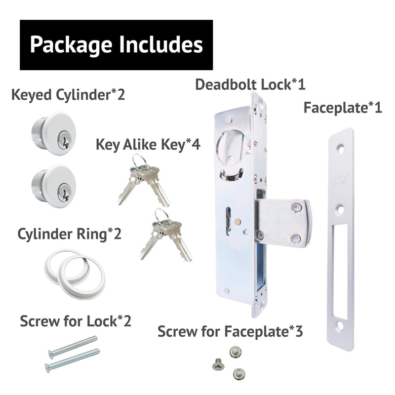 elox Swinging Narrow Stile Aluminum Door Mortise Deadbolt Lock, Swinging Deadbolt, Double Keyed Zinc Cylinder & 4 Keys, 31/32" Backset, in Aluminum Finish