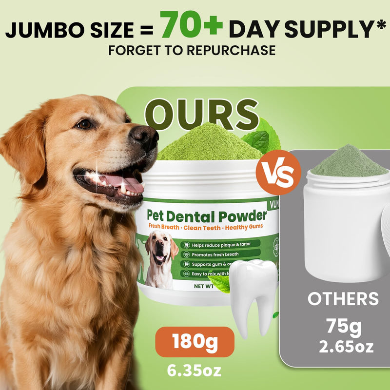 Dog Dental Powder for Dogs Teeth Cleaning Powder Probiotic Dental Care Supplement for Pet Dog Breath Freshener, with Brown Algae, Plaque Tartar Remover, Fresh Breath, Sensitive Stomach Support
