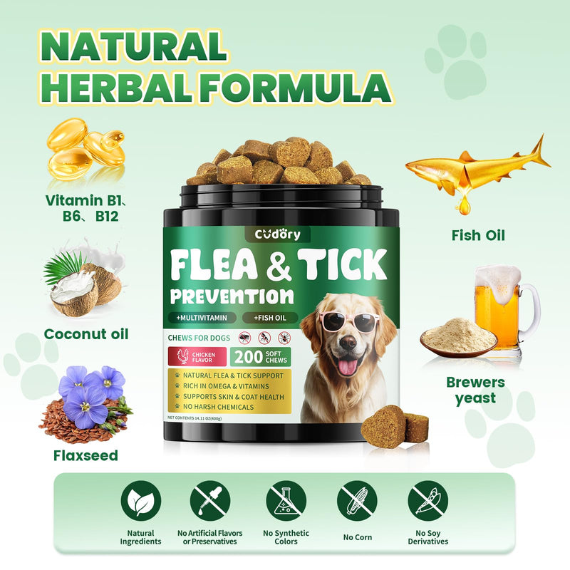 Flea and Tick Prevention for Dogs & Oral Flea & Tick Prevention for Dogs and Cats, with Multivitamin for Pets - Supports Healthy Skin & Coat