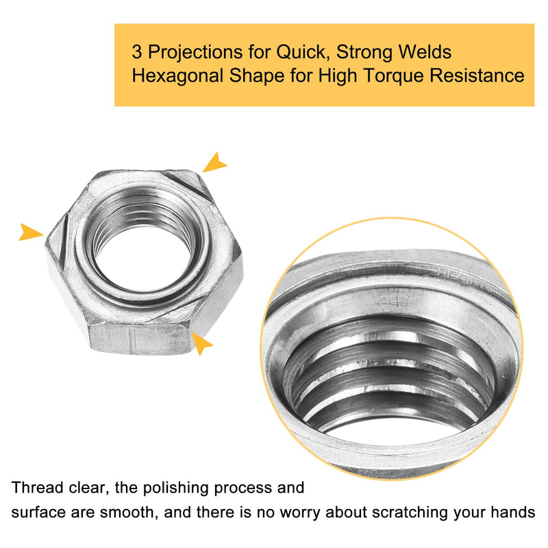 uxcell 20Pcs Hex Weld Nuts, M12x1.75mm Carbon Steel Hex Nuts with 3 Projections Machine Screw for DIY Home Repair Machinery, Silver M12x1.75 20