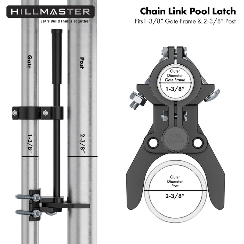 Auto Pool Gate Latch,Chain Link Child Safety Pool Latch for Chain Link 1-3/8" Gate Frames and 2-3/8" Gate Posts,Push Style Pool Latch for Outdoor Fence Self-Latching Pool Latch with Spring Closer 1-3/8"x2-3/8"
