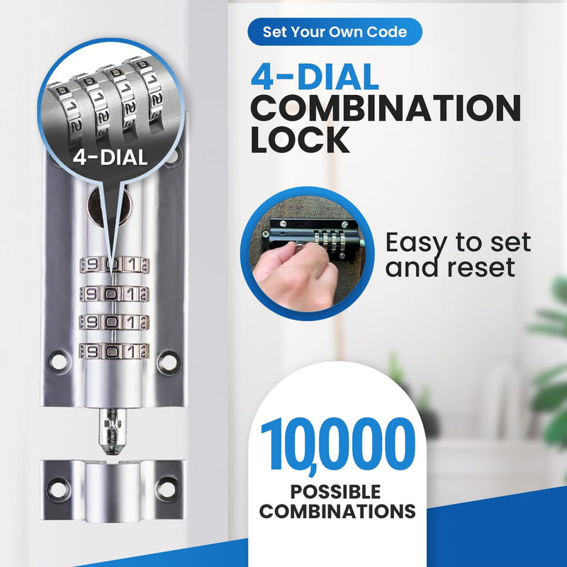 CB2000-CHR Sliding Lock Combination Bolt, Chrome 1PK