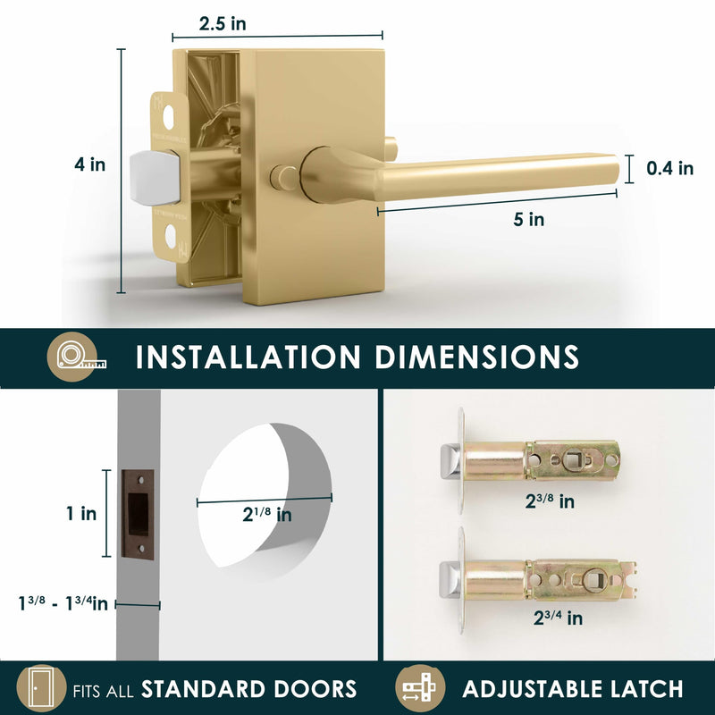 Mega Handles Glamor Privacy, Lever & Lock Door Handle Set for Hallway, Closet and Bathroom, Keyless Lock, Heavy Duty Door Levers, Fits All Standard Door Sizes, Screws Included - Satin Brass (1 Pack) 1 Pack
