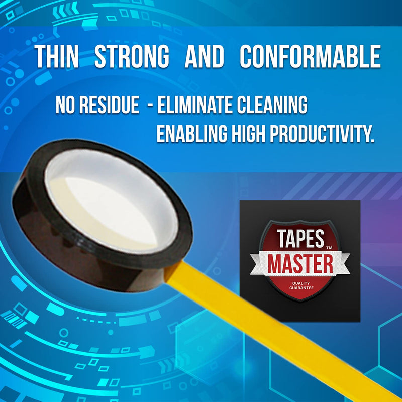 Tapes Master - 1/2" x 36 Yds 1 Mil Polyimide High Temperature Heat Resistant Heat Transfer Thermal Electrical Insulation Tape 1 Roll - 1/2"