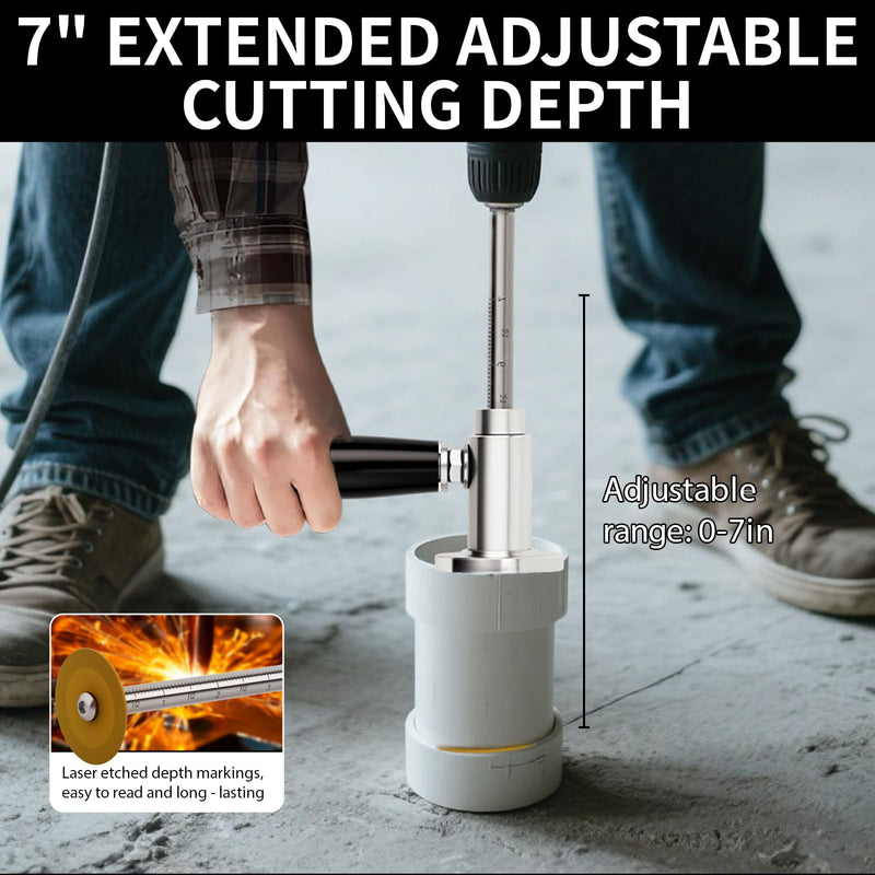 Inside Pipe Cutter for PVC Pipe, 1.5"-8" PVC Pipe Cutter Tool with 7" Depth Adjustment, Diamond Grit Wheel, 1/4" Hex Shank for Drills/Drivers, PVC Cutter for Plumbing
