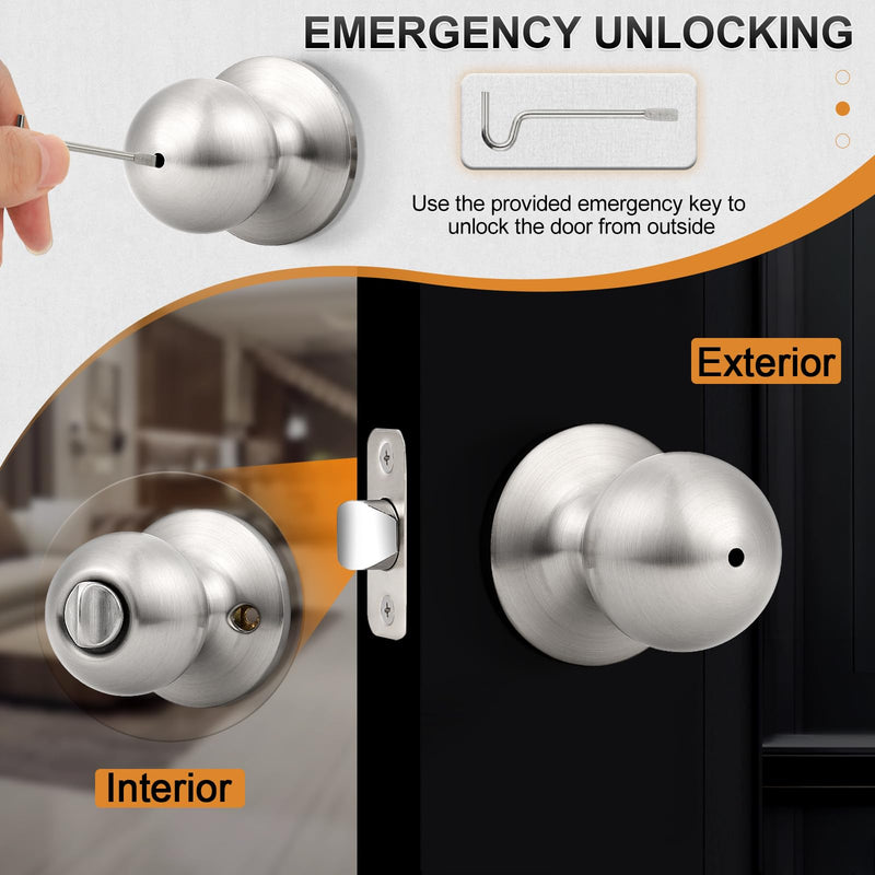 Probrico Brushed Nickel Door Knob Without Key Privacy Door Knob Bedroom/Bathroom Door Knobs Interior Keyless Door Knobs 3 Pack