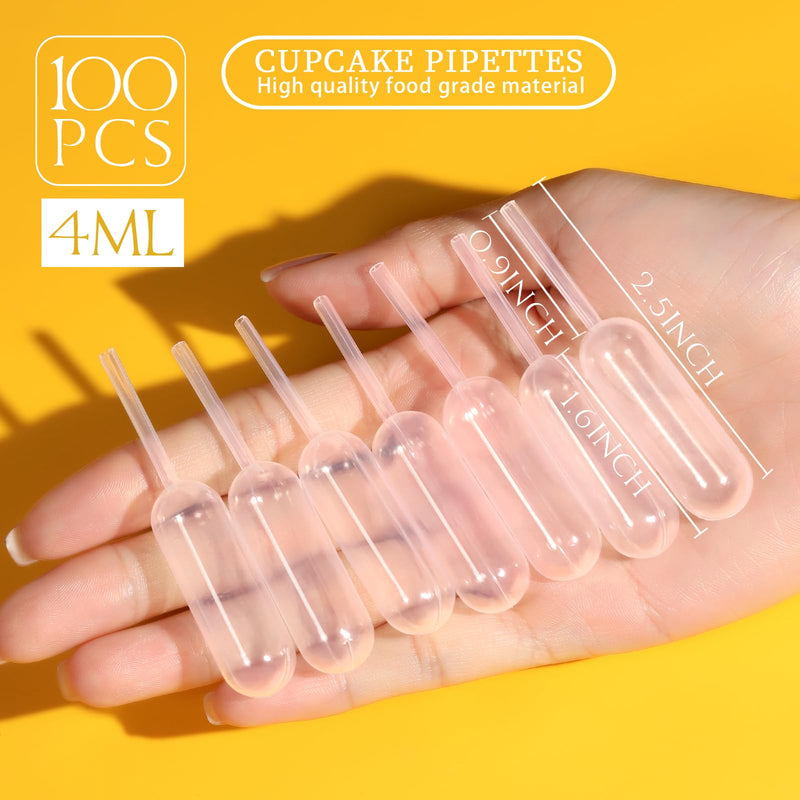 Teenitor Plastic Pipettes Squeeze Dropper Disposable 4ml 100pcs Mini Flavor Injector for Chocolate Strawberries Ice Cream Mini Cakes 100