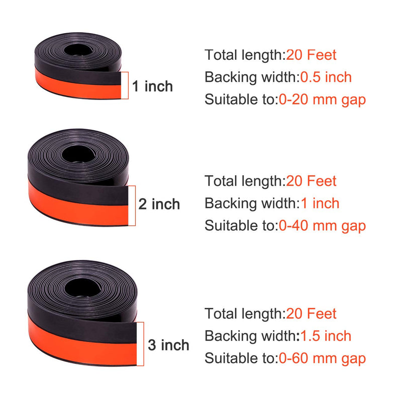 TORRAMI Silicone Door Sweep Draft Stopper 2 inch Width 20 Feet Length,Seal Insulation for Door Under Bottom, Gap, Side, Glass Shower Door, Sliding Door,Black 2inch Black