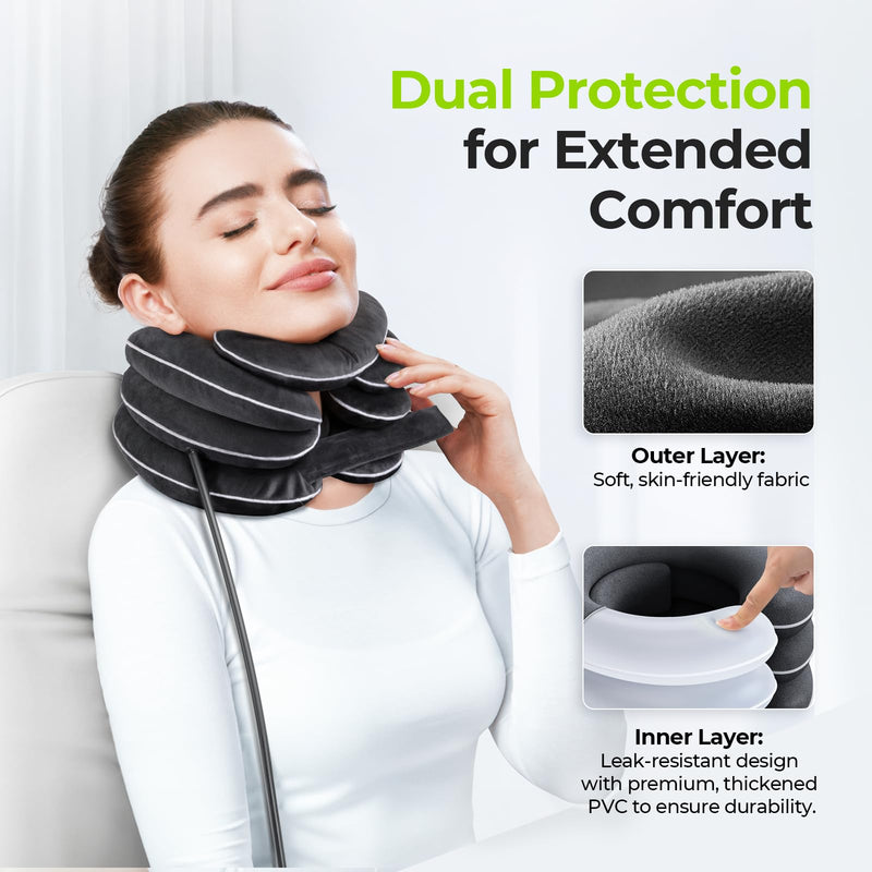 AUVON Ergonomic Cervical Neck Traction Device with Innovative Neck Decompression Design, Inflatable Neck Stretcher for Instant Neck Pain Relief, Neck Brace Pillow for Neck Support, Home Use