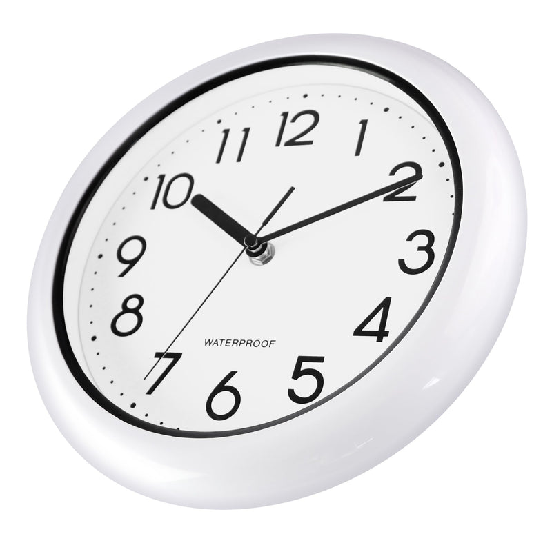 Caysie 10 Inch Sealed Indoor Outdoor Clock Waterproof, Silent Battery Operated Weatherproof Wall Clocks for Pool Patio Outside Home (White) 10" White