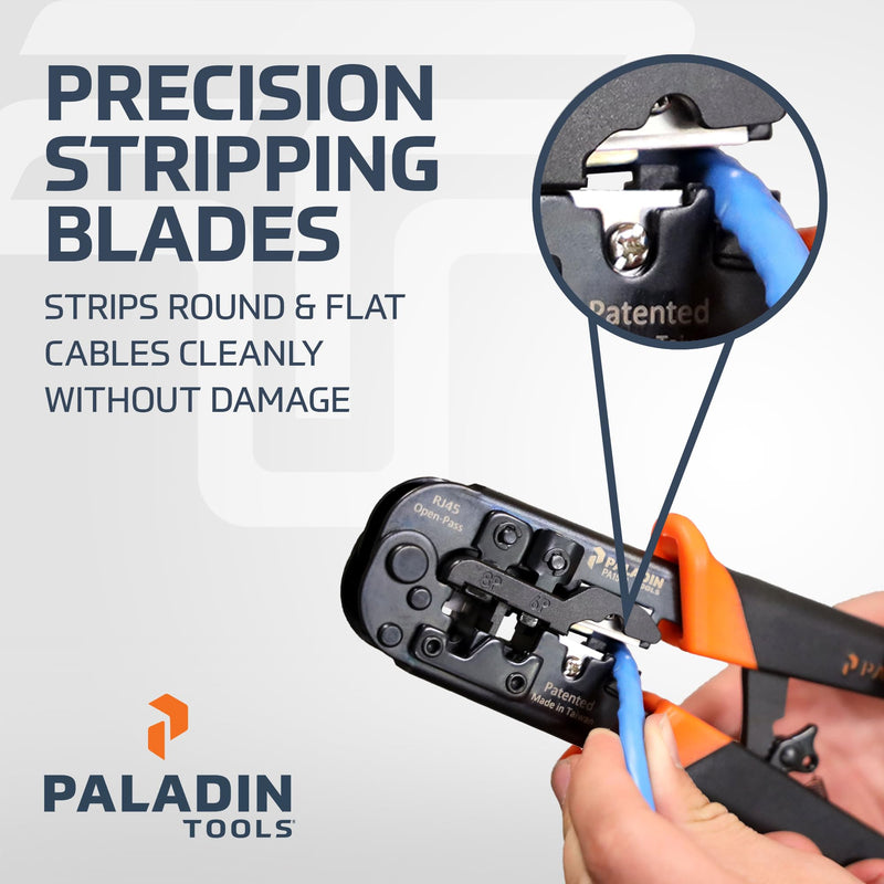 Paladin Tools PA1562 All-in-One Wire Crimper Tool – RJ45, RJ11, RJ22 - Pass-Through & Snagless Crimp Tool - Cut, Strip, Crimp 1562