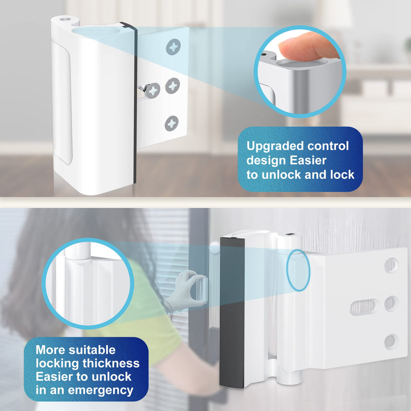 4Pack Door Reinforcement Lock Withstands 800lbs of Force - White Extra Proof Door Lock for Kids Safety with 8 Screws Prevents Unauthorized Entry,Add a Door Security Locks for Home Safety & Privacy 4