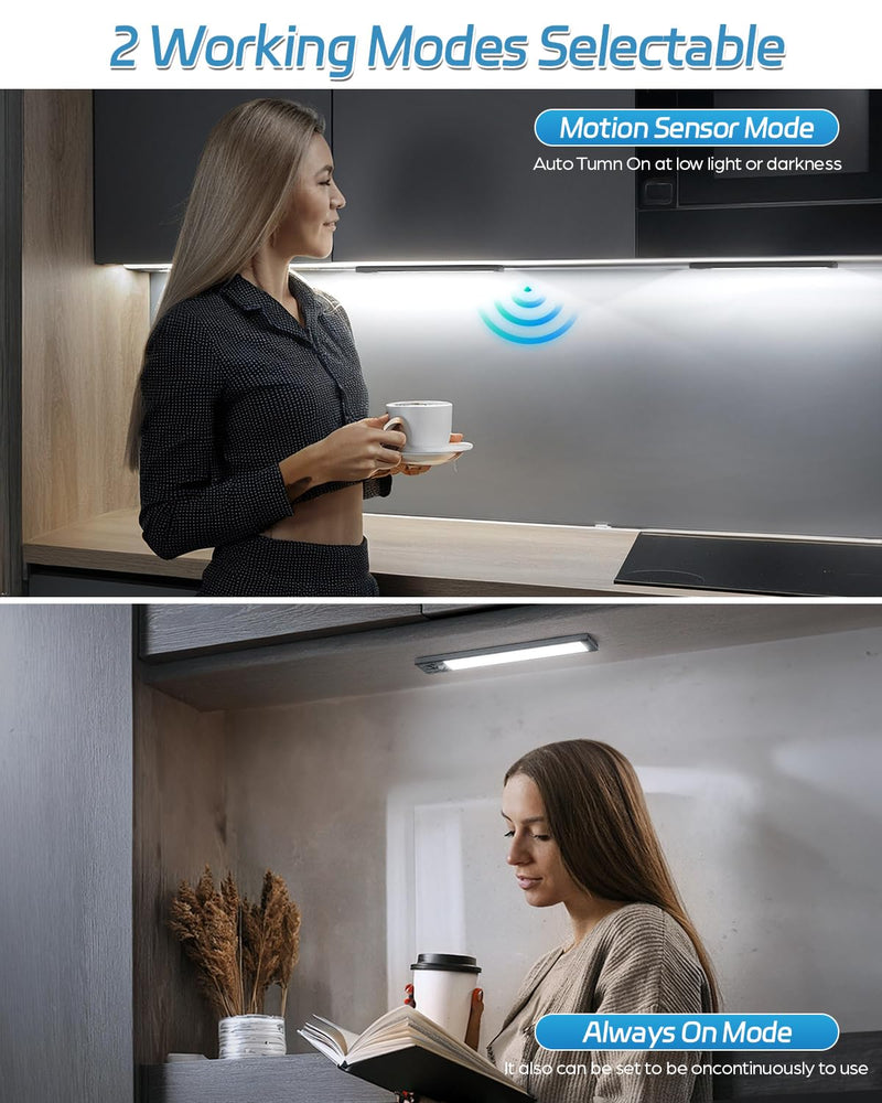 HIBOITEC Closet Light Wireless Under Cabinet Lighting Rechargeable Motion Sensored Lights Indoor, 50 LED Dimmable Magnetic Night Light for Kitchen, Laundry, Pantry, 2 Pack, Cool White Light, 10 inch Black (Cool White Light) Short