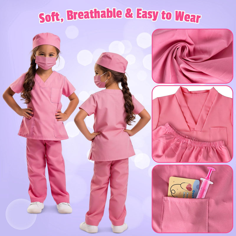 UNGLINGA Doctor Costume for Girls - Kids Scrubs with Lab Coat Stethoscope, Doctor Dress Up for Halloween Career Day Role Play M (5–6Y)