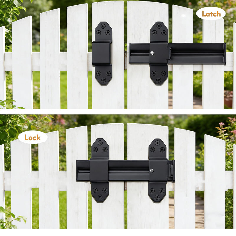Heavy Duty Slide Bolt Gate Latch,Gate Latch Lock with Padlock Hole,Gate Latch for Wooden Fences, Barn Doors, Sliding & Swing Gates, Outdoor Sheds & Courtyards, Matte Black(2Pack) Black (2Pack)