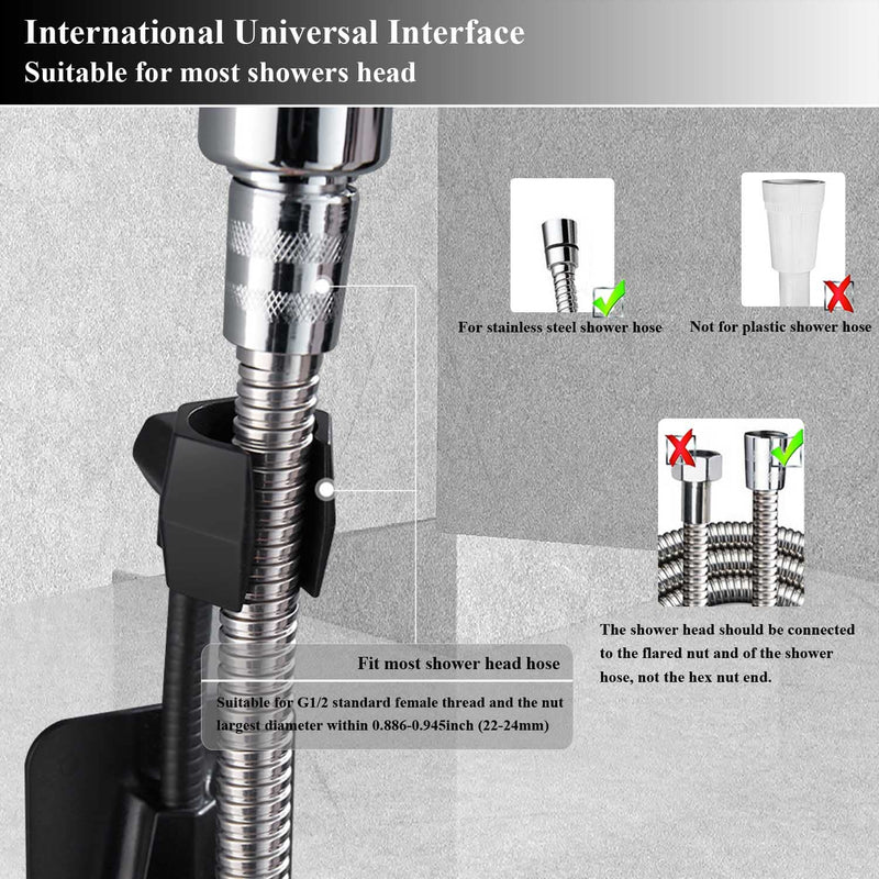 Shower Head Holder Strong Adhesive 360 Degree Rotatable Adjustable Handheld Shower Wand Holder Wall Mount Bracket for Bathroom (Black) Black