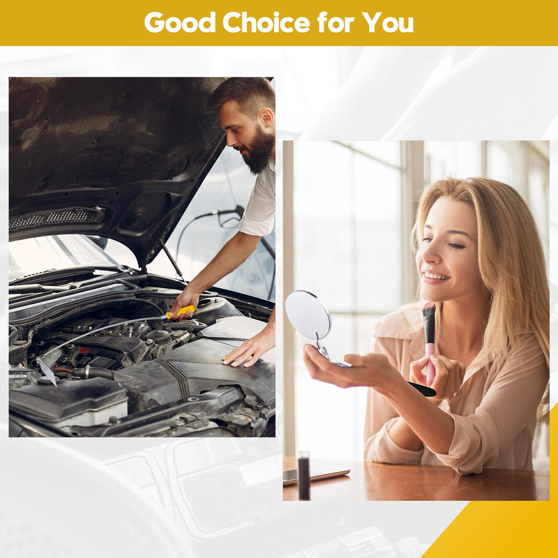 Telescoping Inspection Mirror, Flexible Retractable Automotive Extension Round Mirror 360 Rotation&Bendable Square Mirror, Extendable Mirror on a Stick for Checking Vehicle Condition-Gift for Men Yellow/Black