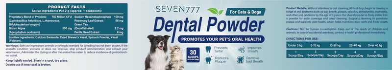 Seven777 Pet Dental Powder,Teeth Cleaning Powder for Dogs and Cats, Plaque & Bad Breath Off,Dental Care Supplies for Small, Medium, Large Dogs and Cats