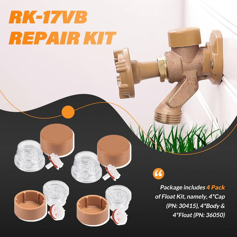 RK-17VB Vacuum Breaker Float Kit fit for Woodford Model 17, Freezeless Anti-Siphon Wall Faucet Repair Kit, 4 Pack RK-17VB