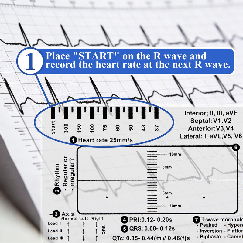 20 Pcs ECG 7 Step Ruler, Transparent EKG Calipers Ruler for ECG/EKG Interpretation, Plastic EKG Card, Portable ECG/EKG Rhythm Pocket Card Measuring Tool, Follows 7 Step Plan