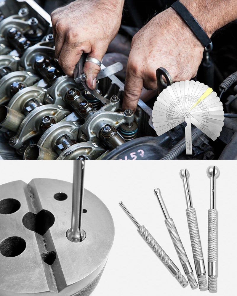 4 PCS Small Hole Gauge Set Ball Type, Full Round Telescoping Gauge Set with 32 Blades Steel Feeler Gauge for Measuring Gap Width or Thickness, 1/8"-1/2" Range