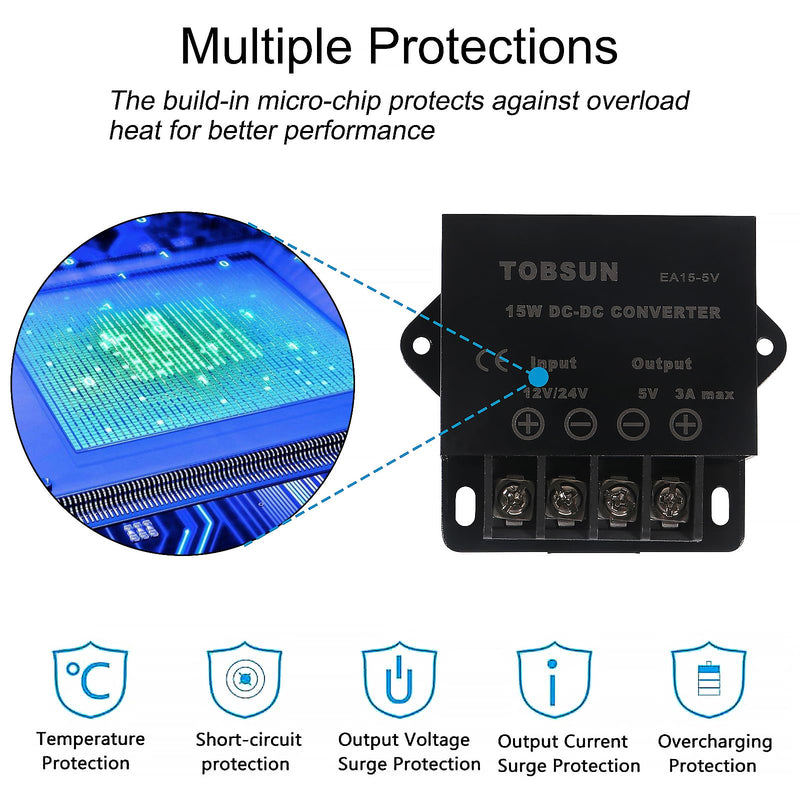 2PCS DC 12V 24V to 5V 3A 15W Power Converter Step Down Reducer 5V Regulator Buck Converter Module