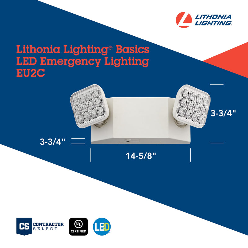 Lithonia Lighting EU2C M6 LED Emergency Light for Office, Business, Restaurants, and Commercial Use, 2 Lamps, 90-Minute Battery Backup Power, Square, Ivory White Generation 3 Square Lamp