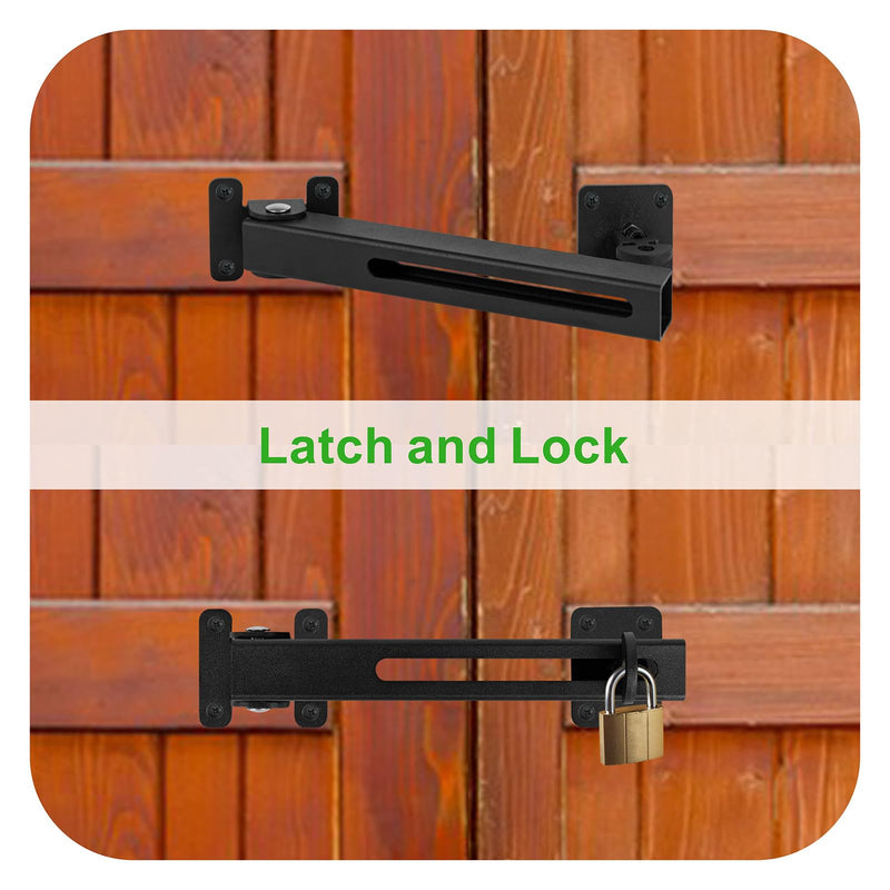 Flip Gate Latch Lock with Padlock Hole, Safety Door Bolt Latch Lock Heavy Duty Adjustable Door Latch, 8" Barn Door Lock, Suitable for Outdoor Wooden Fence, Swing Doors, Sheds, Patio Latches Black 1