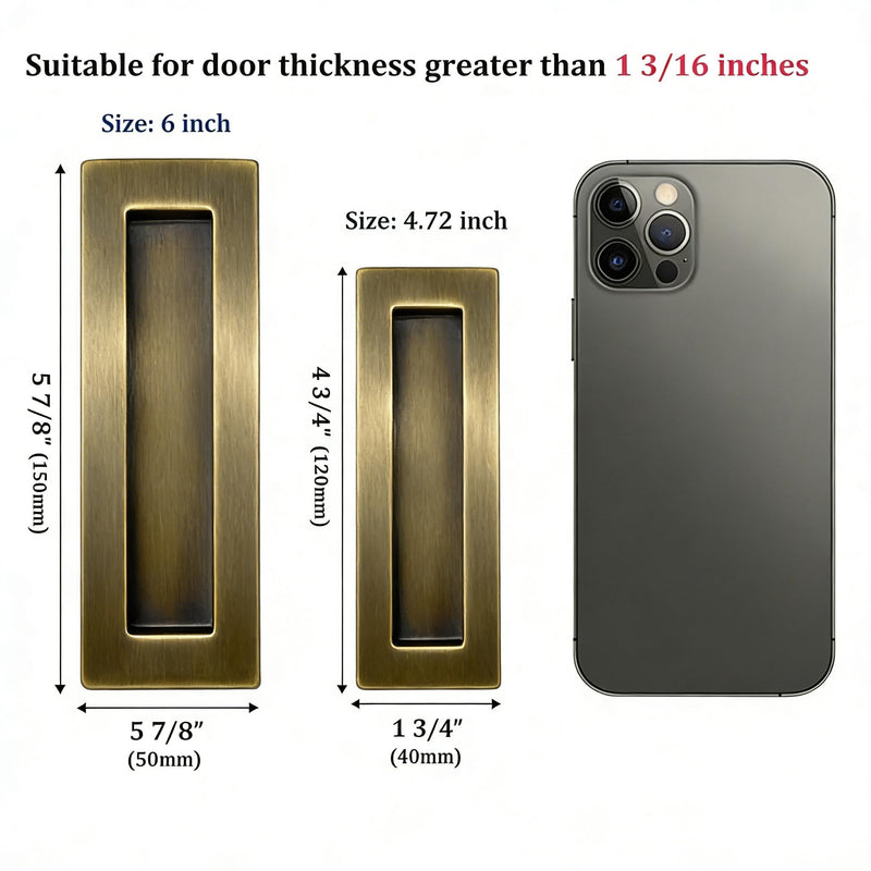 Dontay Pocket Door Handles,Recessed Pull,Non Lock Flush Hardware,Bronze,6''