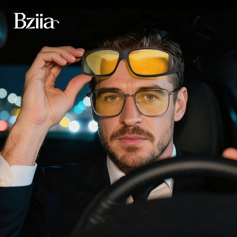 Night Vision Glasses Wrap-Around for Men Women,Fit Over Glasses,Polarized Night Driving Glasses with HD Yellow Lens