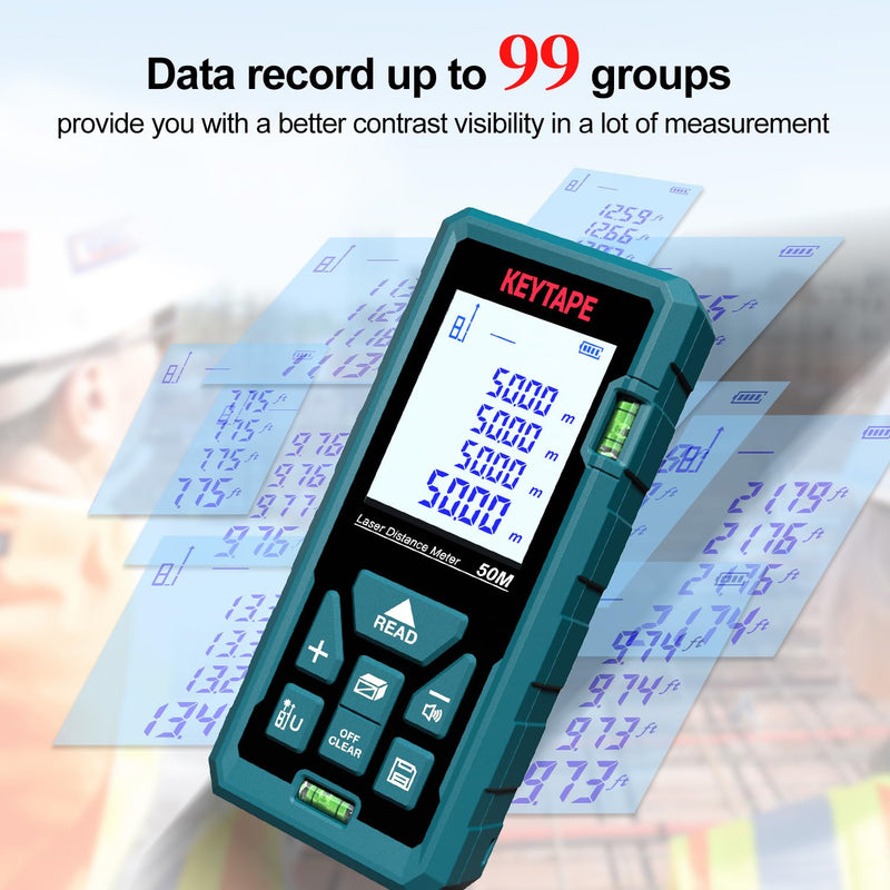 Distance Measuring Laser 165ft KEYTAPE Multifunction Measure Laser Ruler, Upgraded M/in/FT/FT+in Unit Switching Backlit LCD and Pythagorean Mode, DT50 Portable Handle Laser Distance Measurement Tool 50M/165FT