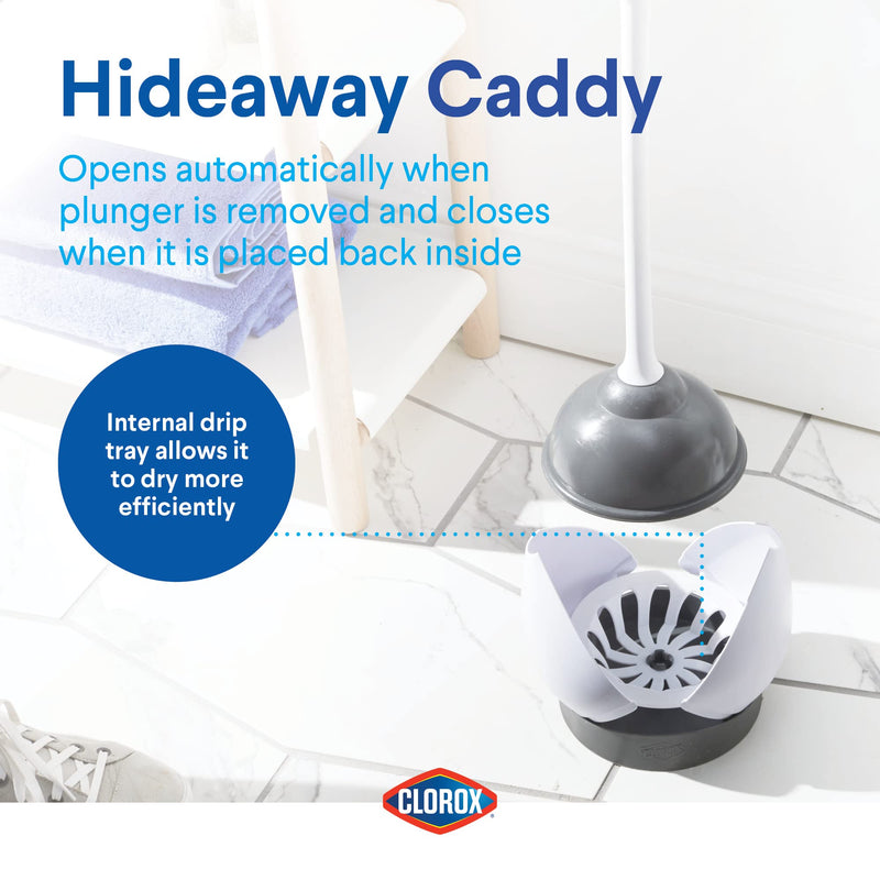 Clorox Toilet Plunger with Hideaway Caddy – Toilet Plunger for Bathroom, Bathroom Organizers & Storage, Bathroom Accessories, Toilet Unclogger, Plunger with Holder 1-Pack