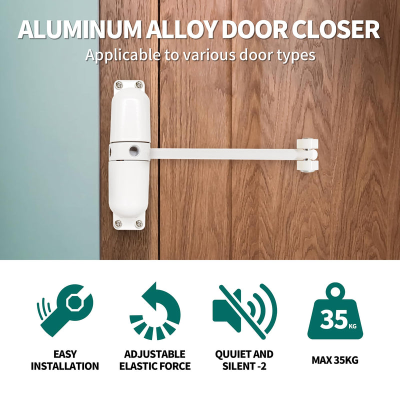 Marie Automatic Safety Spring Door Closer,Suitable for Light Door,Easy to Install to Convert Hinged Doors to Self-Closing (White) White