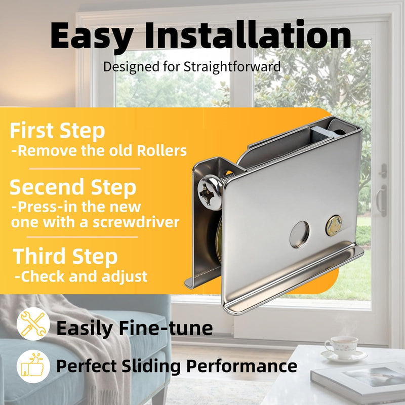 2 Packs 0C5Y00P0 Sliding Patio Screen Door Rollers Replacement for Pella | 0C5Y00P0 Sliding Glass Sliding Door Wheels Replacement Kit 1-1/2" Steel Ball Bearing Adjustable Height Sliding Door Rollers